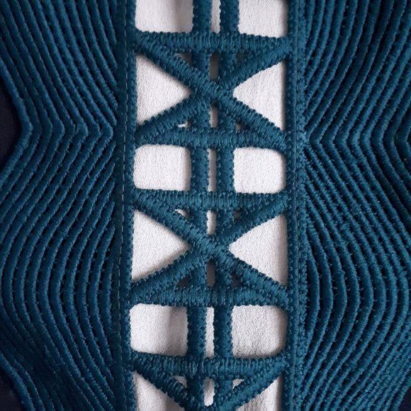 Tory Burch Navy Blue Green and White Silk Blouse - Picture 11 of 14